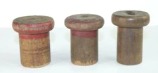 Vintage Set 3 WALL PEGS Wooden Yarn Industrial Spools Primitive Decor Red Paint