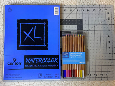 Canson XL Watercolor Paper Pad - 9 x12  -  30 Sheets + Watercolor Pencils