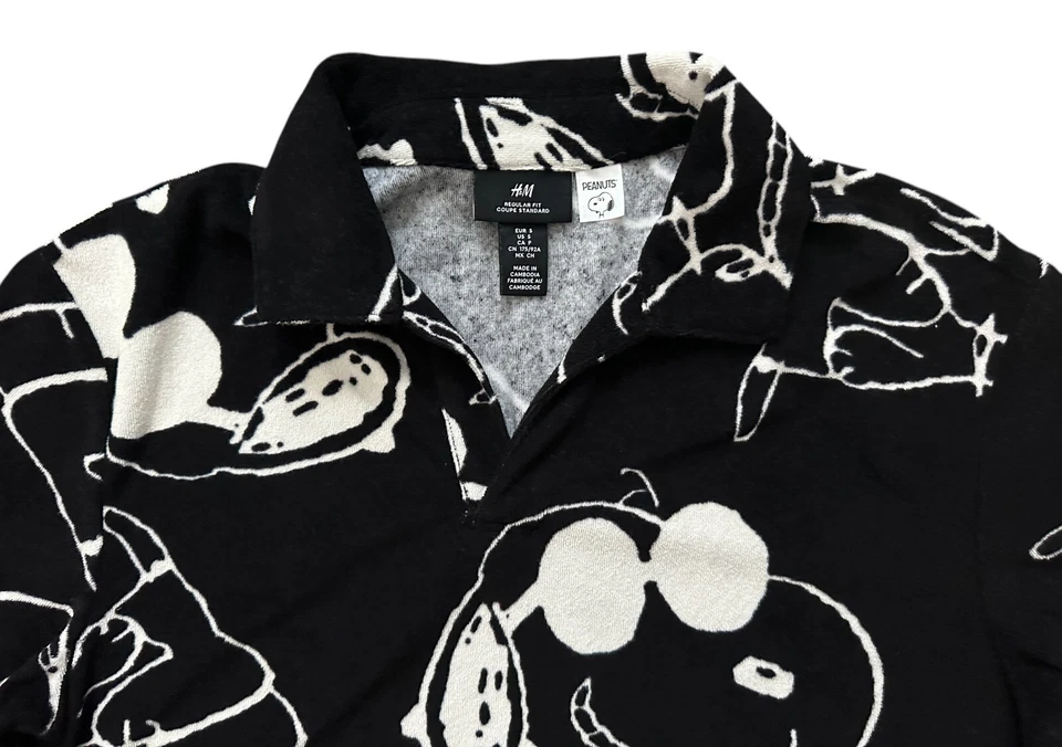 H&M Exclusivo Peanuts Snoopy Terry Tela Pullover Para Hombres Negro Polo Talla S Foto 3 de 4