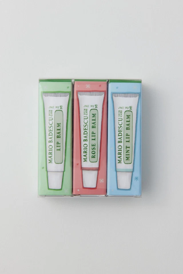 MARIO BADESCU SKIN CARE LIP BALM TRIO, ORIGINAL / ROSE / MINT, NEW