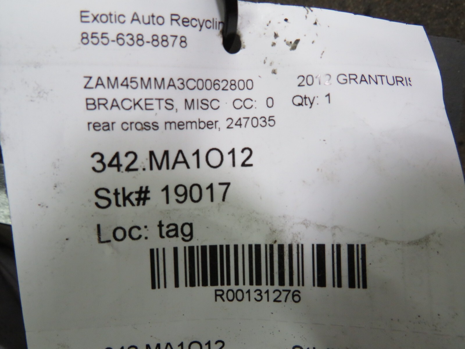 Maserati Granturismo, GranCabrio, Rear Cross Member, Used, P/N 247035
