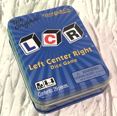 The Original LCR Left Center Right Dice Game Blue Tin George & Co NEW Sealed