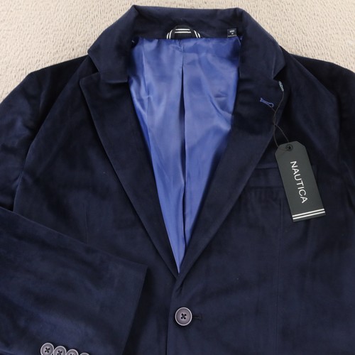 Nautica Jacket M Blue Solid Polyester Suede Blazer Sport Coat 40R - Picture 2 of 18