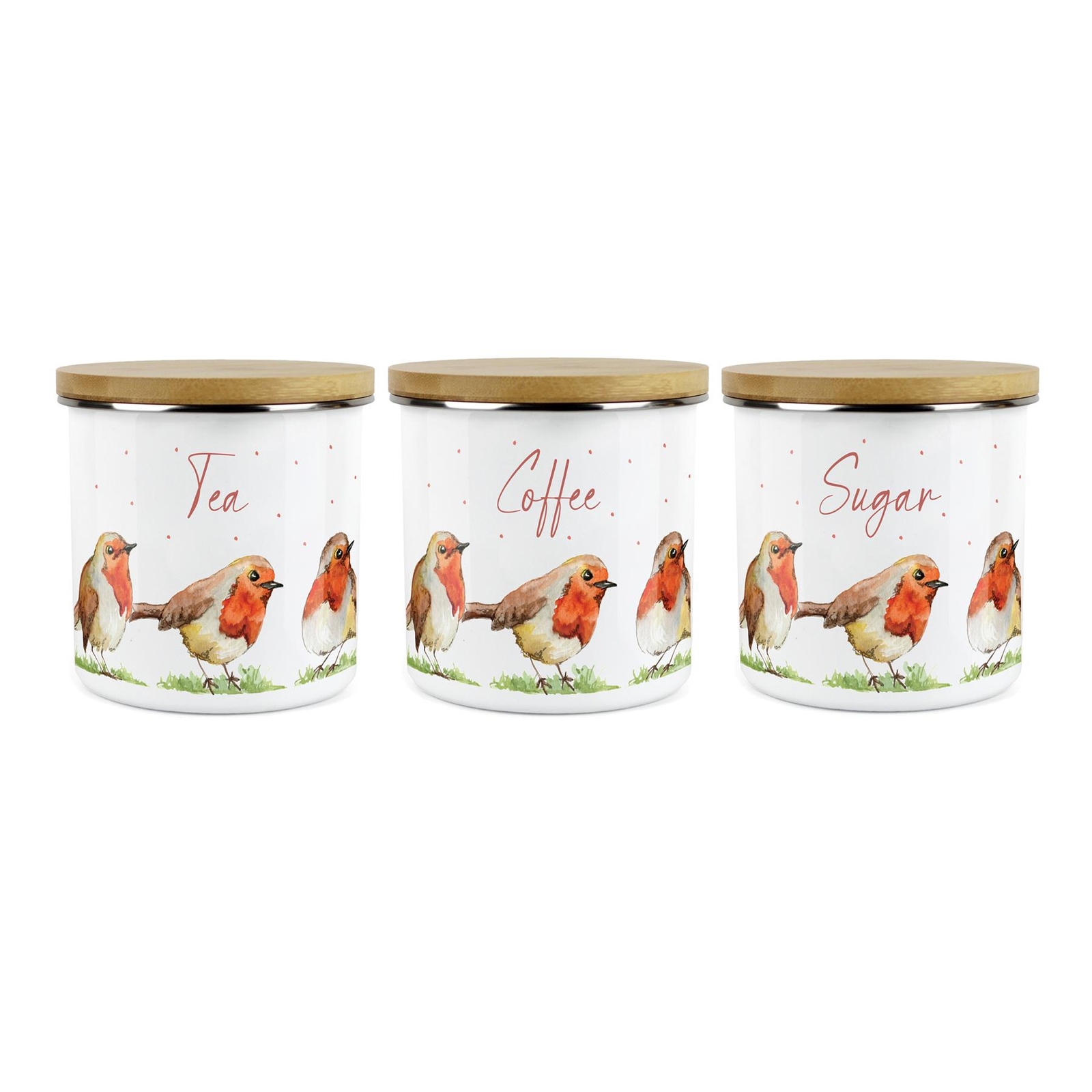 Tea, Coffee & Sugar Storage Canister - Robins Watercolour Kitchen Storage Jar