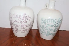 2 Antique Spring Lake Hand Made Sour Mash Bourbon Jugs Klein Bros & Hyman