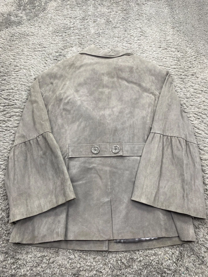 Chaqueta de cuero Terry Lewis para mujer 1X Plus gris gamuza forrada manga campana abrigo deportivo Foto 2 de 4