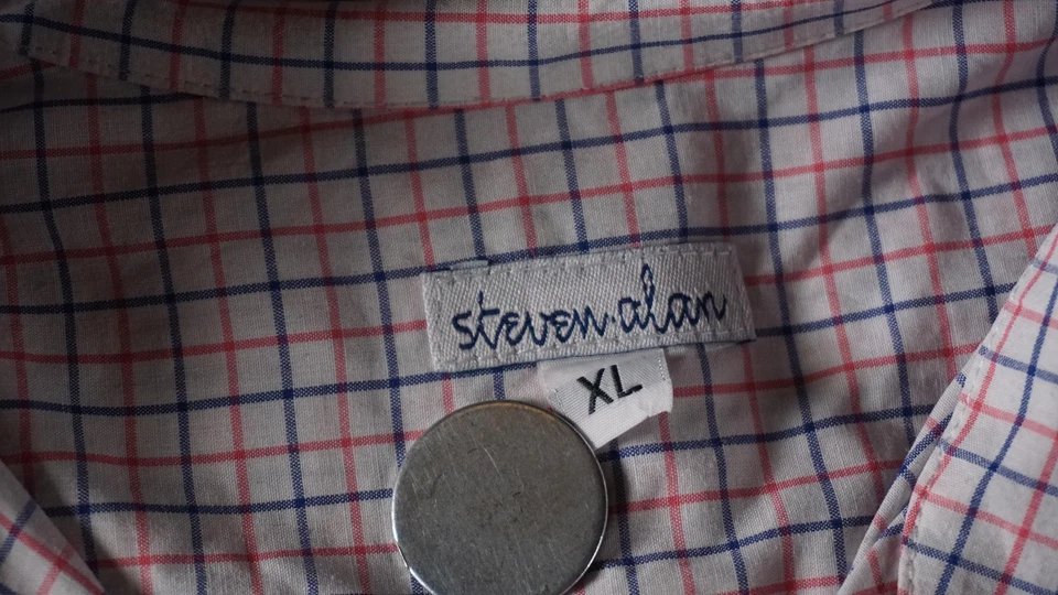 Camisa Steven Alan Para Hombre XL Blanca Azul Roja Cuadros Botones Manga Larga Foto 4 de 4