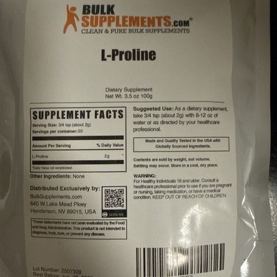 Bulk Supplements L-proline 3.5 OZ