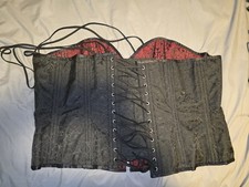 Black Red Overbust Jacquard Floral Women's Corset Lace Up Zip Gothic Victorian
