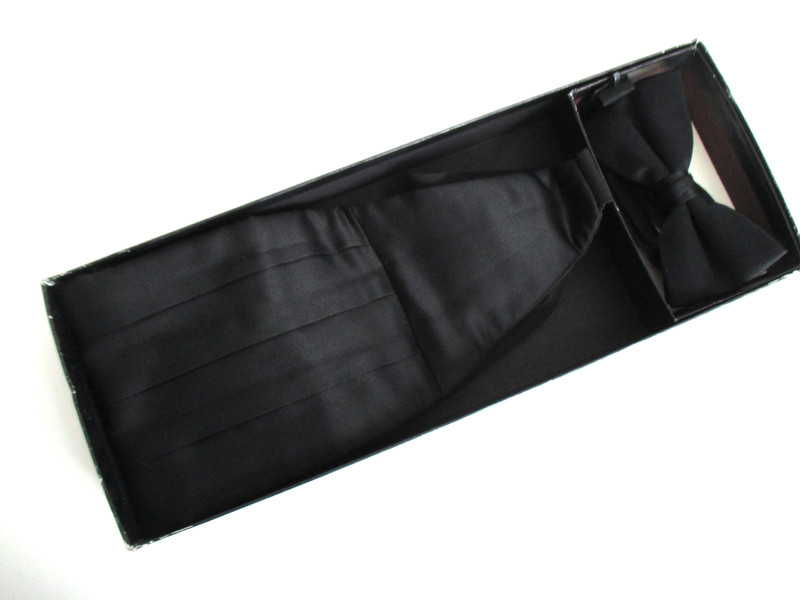 Lord West Men Black Adjustable Bow Tie & Pleated Cummerbund Box Set 27"-50" Prom