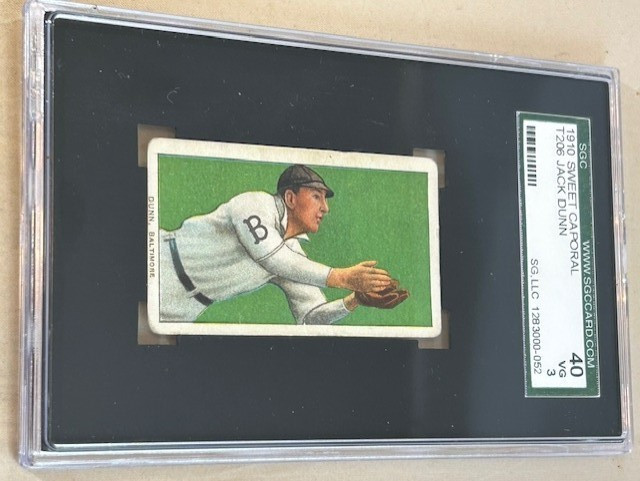 1910 SWEET CAPORAL T206 JACK DUNN SGC 40 VG 3 BALTIMORE BASEBALL CARD.