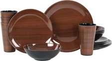 Melamine Dinnerware Set for 4-16 Pcs:Camping Dishes Set with Dinner Plates,Salad