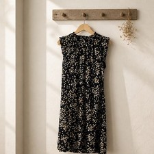 Tommy Hilfiger Womens Navy Blue Yellow Floral Ruffle Neck Knee Length Dress 10