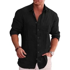 Men's COTTON Linen Long Sleeve Shirt Casual Button Down Plus Size S-3XL
