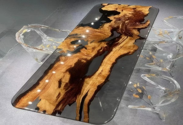 Transparent-Brauner Rechtecktisch Luxus Epoxidtisch Esszimmertisch-image