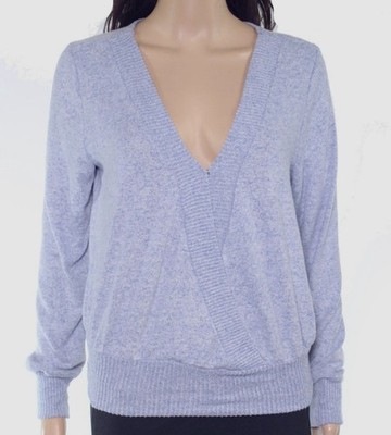 Bcx Womens Blue Knitted V-Neck Long-Sleeve Casual Sweater Size L