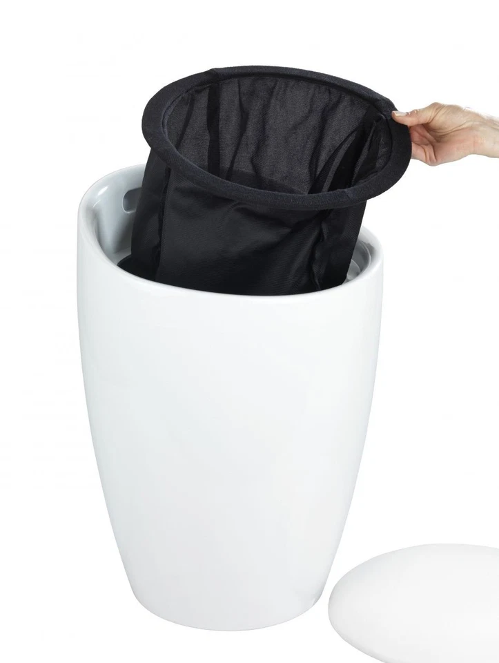 Wenko Hocker Candy weiss Wäschesammler Badhocker mit Wäschesack - Bild 2 von 3
