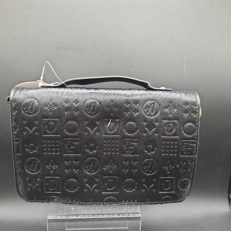 NWT F·A·O SCHWARZ. Black Clutch Bag Top Handle Embossed Pattern Evening