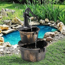Garden Water Fountain 2 Tiered Barrel Ornament Art Crafts Decorative Creative