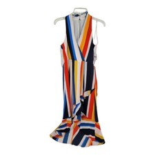Julia Jordan Women’s Striped Hi Low Dress Faux Wrap Lined Size 6