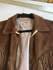 Vintage 1960s K-Bar-Z Suede Leather Fringe Western Ranch Jacket Brown Size
