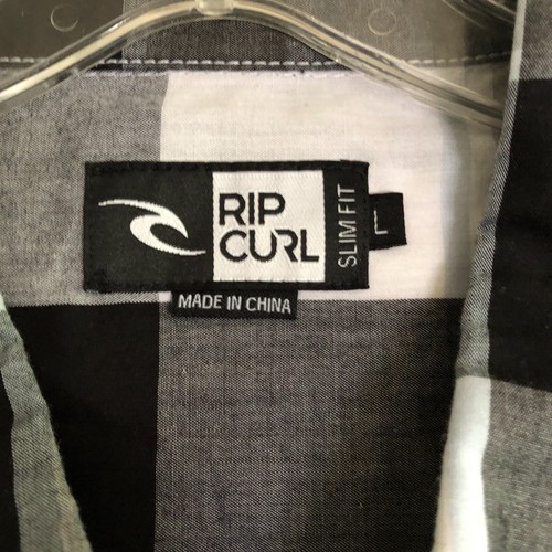 Rip Curl Shirt L Mens Black Gray Plaid Slim Fit Short Sleeve Button Up Skater - Picture 11 of 18