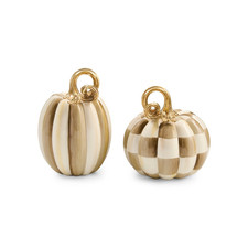 Mackenzie-childs, Mocha Check and Stripe Petite Pumpkins, Set of 2