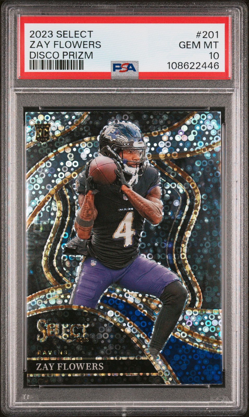 2023 PANINI SELECT DISCO PRIZM #201 ZAY FLOWERS PSA 10