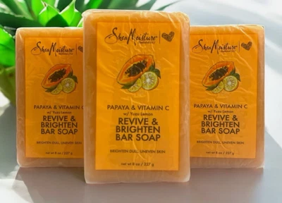 SHEA MOISTURE 3 x SHEA FEUCHTIGKEIT Papaya & Vitamin C beleben & aufhellen Seife, 8 Unzen UK Verkäufer