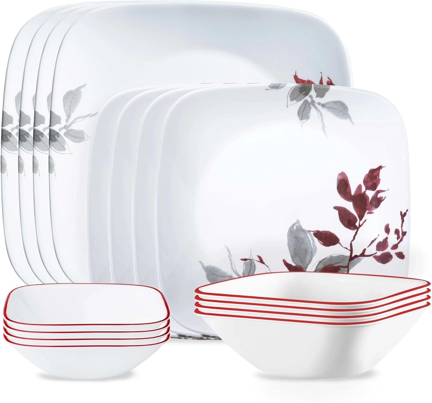 Corelle Kyoto Leaves 16pc, Service for 4, Dinnerware Set, 8 