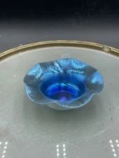 Vintage Steuben Carnival Blue Aurene & Calcite 3.5” Open Salt, Salt Dip VG