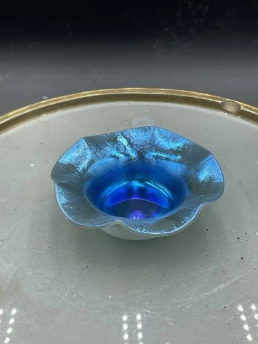 Vintage Steuben Carnival Blue Aurene & Calcite 3.5” Open Salt, Salt Dip VG