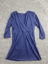 Garnet Hill Dress Womens Small Blue Pima Cotton Wrap 3/4 Sleeve Fit & Flare