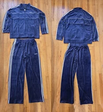 Vintage Men Adidas Navy & White Velour Sweatsuit Tracksuit Velvelt NWT Sz M L XL