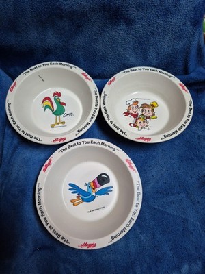 3 VTG 1995 Kellogg's Melamine Cereal Bowls Toucan Sam,  Snap, Crackle Pop, Corny