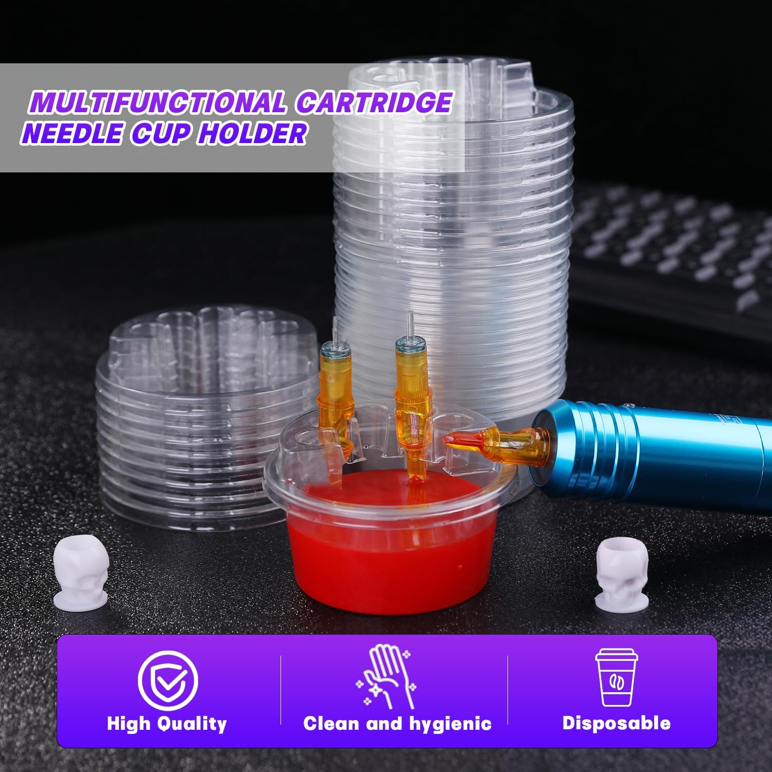 20Pcs Hive Cups Tattoo Cartridge Needle Cup Holder Transparent Plastic Holder