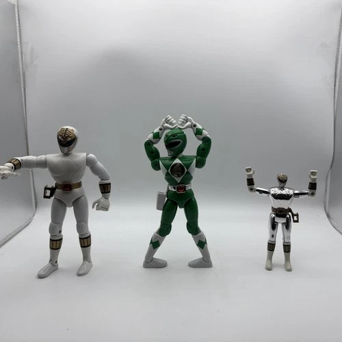 Lot Of 3 VTG 1993,95 Power Ranger 8"  and 5” Action Figures White green Silver