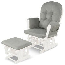 Costway Glider  Ottoman Cushion Set Wood Baby Nursery Rocking Chair Light Grey