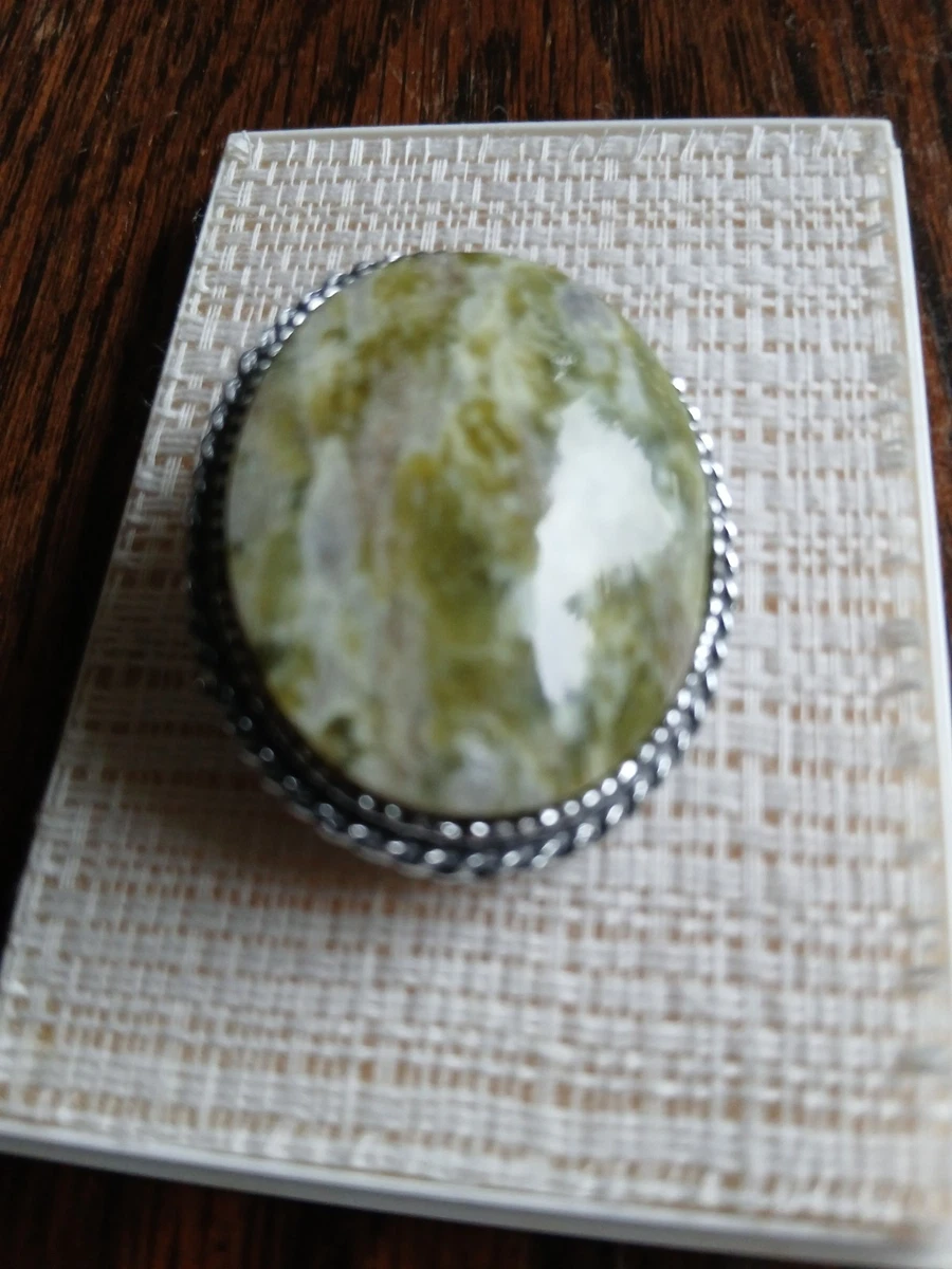Connemara Marble Brosche ovaler Marmor 3/4 cm grün/weiß silberfarben Irland