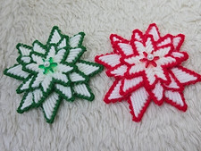 Vintage Handmade Needlepoint Star Christmas Ornament 2 Needlecraft Red  Green