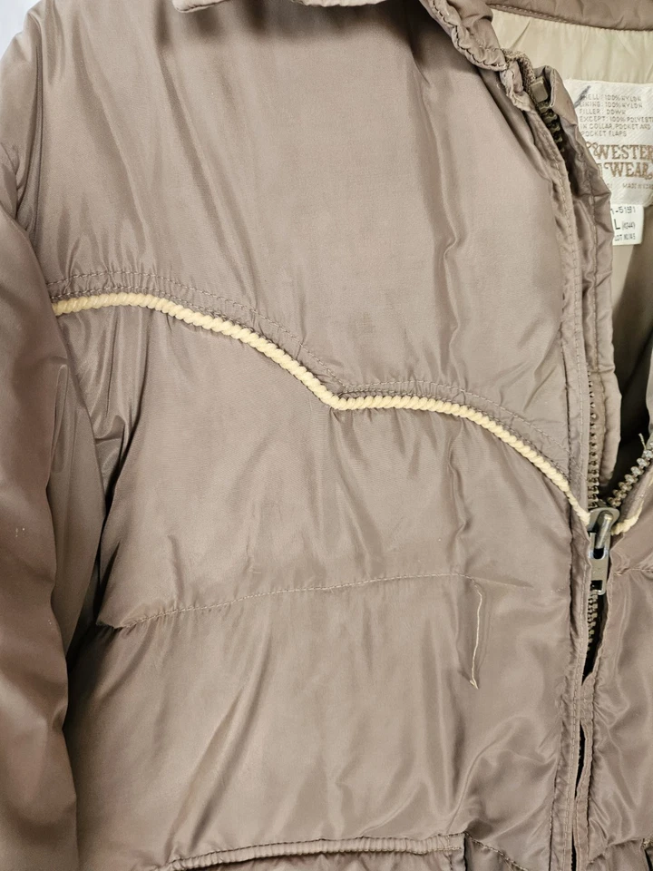 VTG 70s 80s Sears Western Wear Puffer Jacket Mens Large Tan Brown Farmer Cowboy - Image 4 of 4