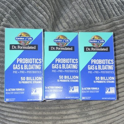 Garden of Life Probiotics Gas & Bloating Relief 30 Capsules Non-GMO 3 pack