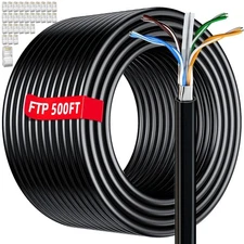 Cat 6 Outdoor Ethernet Cable 500ft Bulk (30 RJ45), FTP Cat 6 Shielded Etherne...