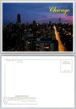 Chicago Northside Night Skyline Postcard John Hancock Sears Tower Cityscape
