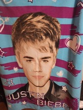 Justin Bieber Fleece Blanket Throw Blue Pink Hearts Stars Teen Pop Singer Fan