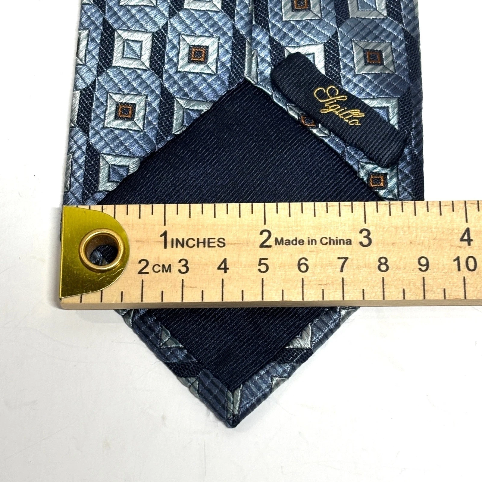 Villa Bolgheri Necktie Men Blue 100% Silk Geometric Diamond Wedding ClassicItaly - product detail image 4