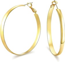 wowshow Large Hoops Earrings for Women, Big Hoop Earrings 14K Real Gold Plated F