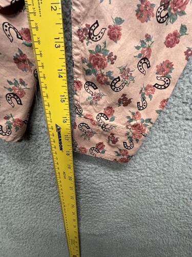 Ariat Girls Flowers N Horseshoes Pearl Snap Long Sleeve Shirt XL Pink Western - Picture 7 of 9