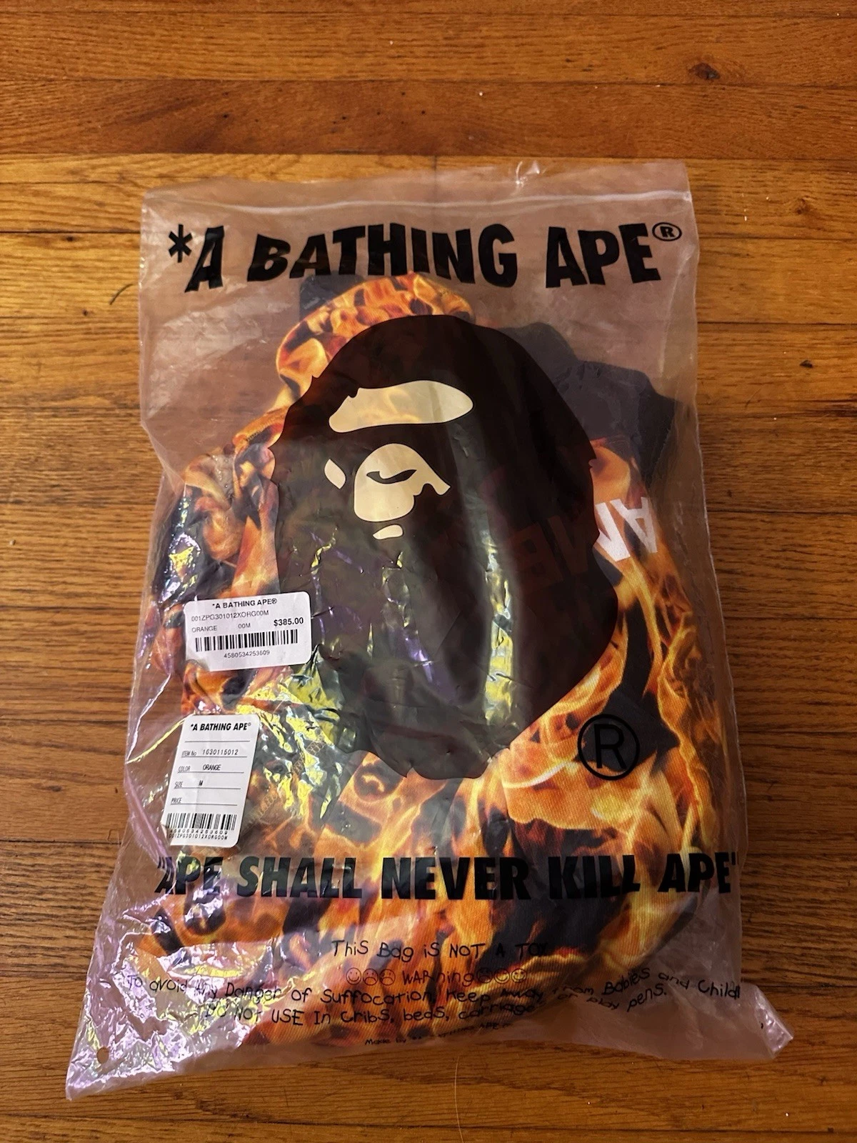 A BATHING APE (BAPE) Felpa con cappuccio e zip intera larga Bape Flame arancione taglia media