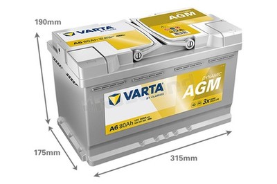 VARTA Dynamic AGM Battery A6 Start-Stop and xEV Battery for Car 12V 80A